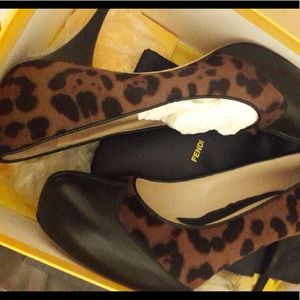 Fendi Leopard Pony Hair Leather Pumps.